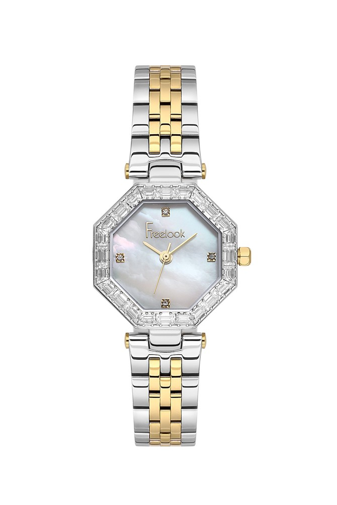 FREELOOK FL.1.10529-4 ALTIN KAPLAMA TAŞLI SEKİZGEN KADIN KOL SAATİ