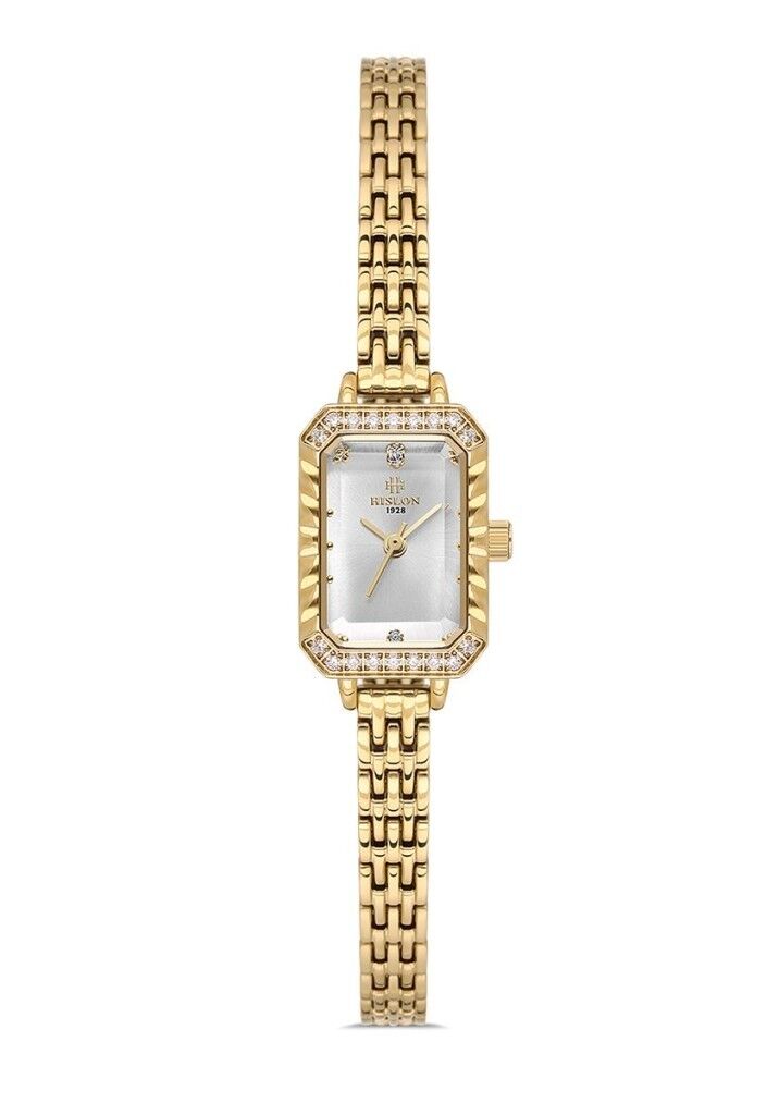 HISLON QL194G-02SG ALTIN KAPLAMA DİKDÖRTGEN TAŞLI KADIN KOL SAATİ