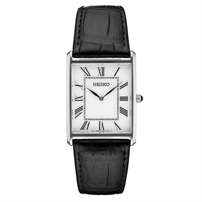 SEIKO SWR049 SİYAH DERİ KORDON İNCE KASA ROMA RAKAMLI DİKDÖRTGEN ERKEK KOL SAATİ