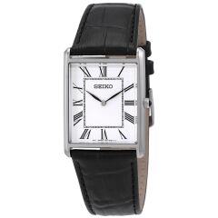 SEIKO SWR049 SİYAH DERİ KORDON İNCE KASA ROMA RAKAMLI DİKDÖRTGEN ERKEK KOL SAATİ