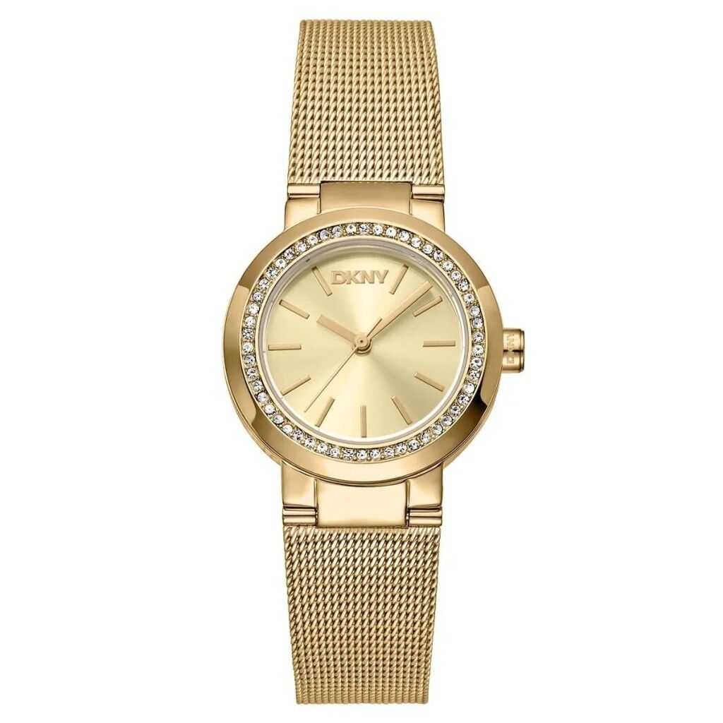 DKNY DK1L024M0025 ALTIN KAPLAMA HASIR KORDON TAŞLI KADIN KOL SAATİ