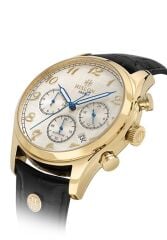 HISLON DT171G-01BG SİYAH DERİ KORDON SAFİR CAM ERKEK KOL SAATİ