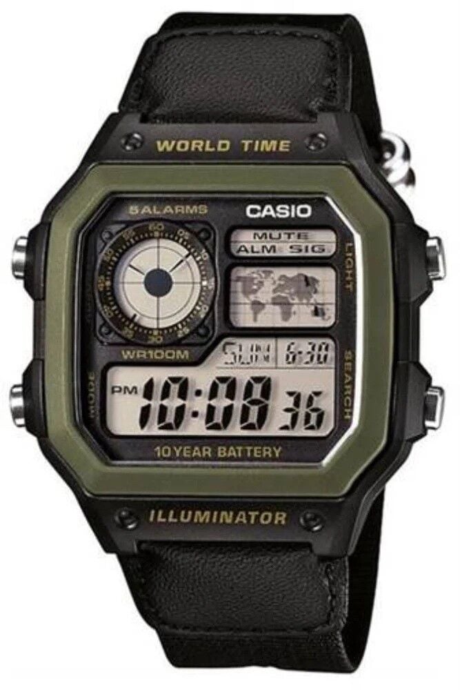 CASIO AE-1200WHB-1BVDF SİYAH KUMAŞ KORDON DİJİTAL KARE ERKEK KOL SAATİ