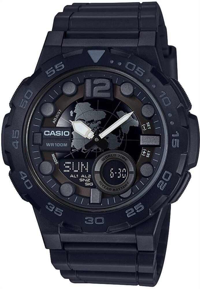 CASIO AEQ-100W-1BVDF SİYAH SİLİKON KORDON ANALOG DİJİTAL ERKEK KOL SAATİ
