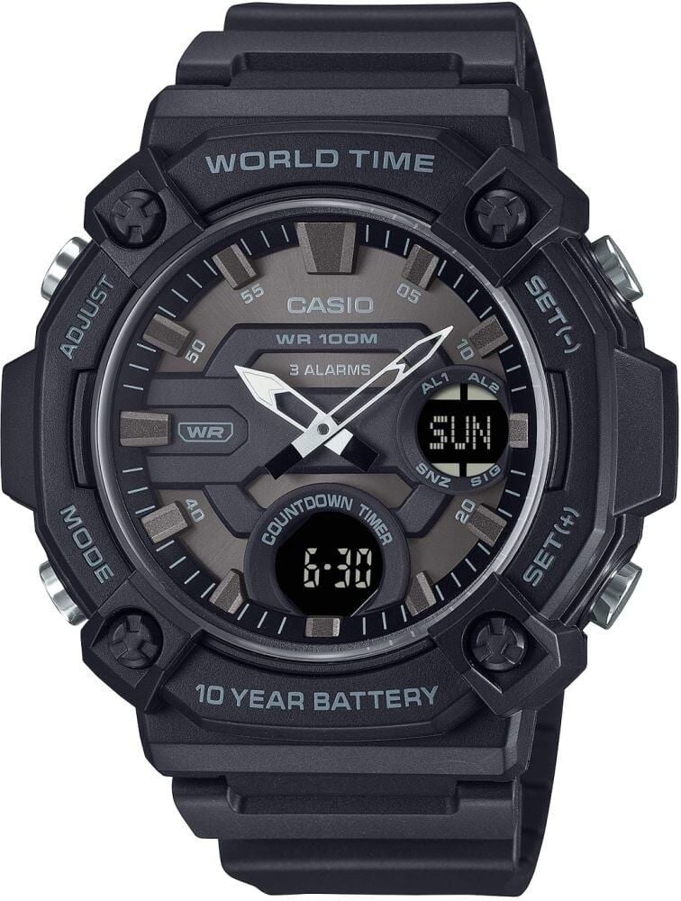 CASIO AEQ-120W-1BVDF SİYAH SİLİKON KORDON ANALOG DİJİTAL ERKEK KOL SAATİ