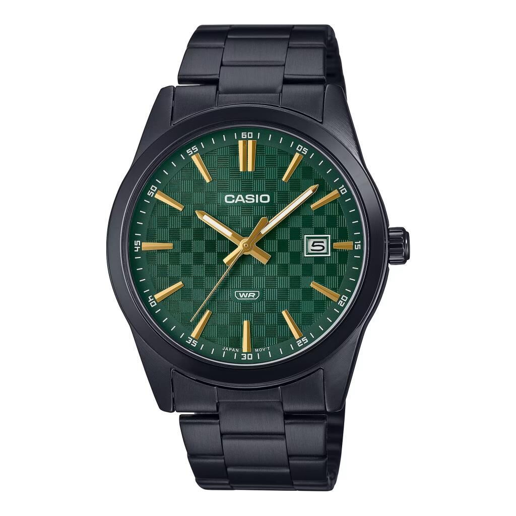CASIO MTP-VD03B-3AUDF SİYAH İYON KAPLAMA YEŞİL KADRAN ERKEK KOL SAATİ