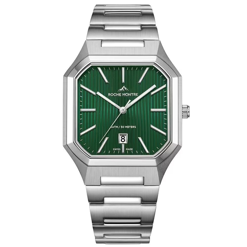 ROCHE MONTRE RMG8002-04 SWISS MADE SAFİR CAM YEŞİL KADRAN ÇELİK KARE ERKEK KOL SAATİ