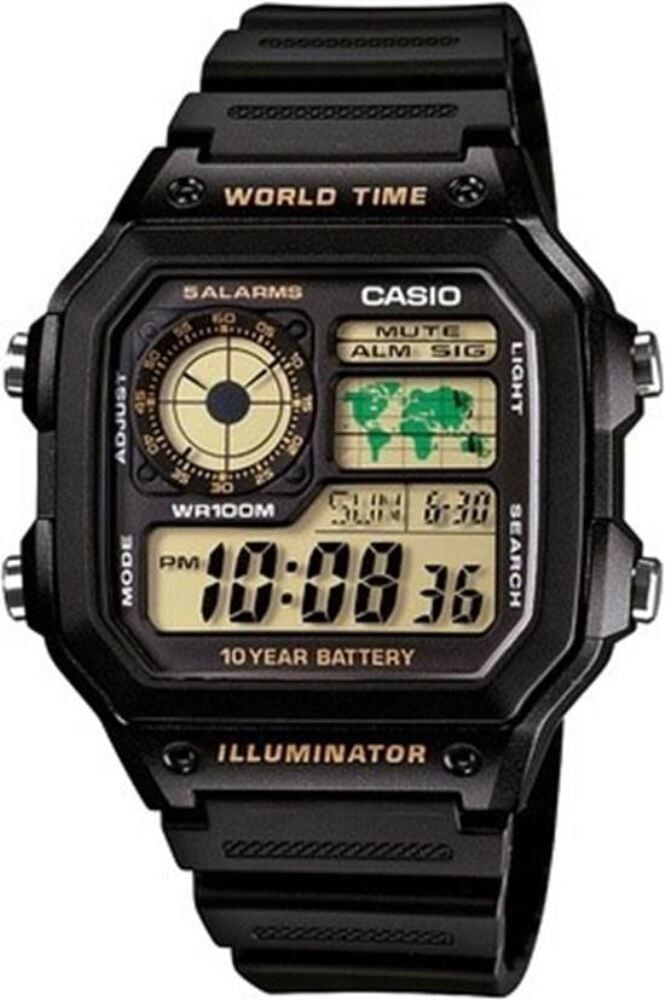 CASIO AE-1200WH-1BVDF SİYAH SİLİKON KORDON DİJİTAL KARE ERKEK KOL SAATİ