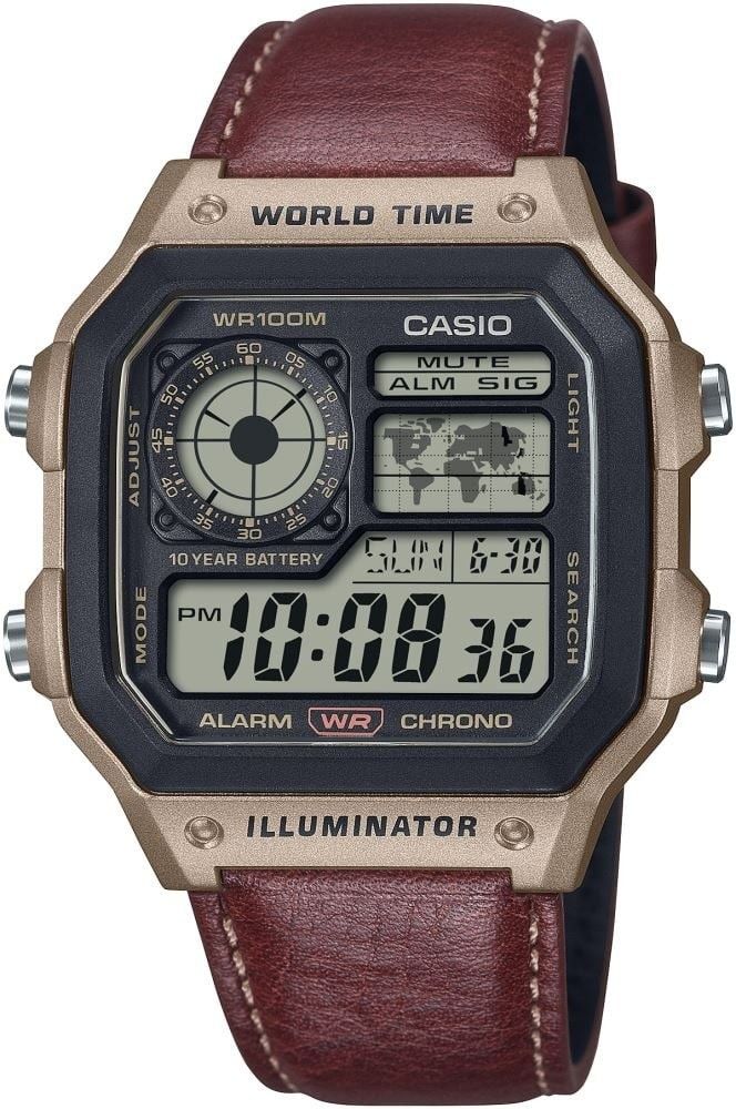 CASIO AE-1200WHL-5AVDF KAHVERENGİ DERİ KORDON DİJİTAL KARE ERKEK KOL SAATİ