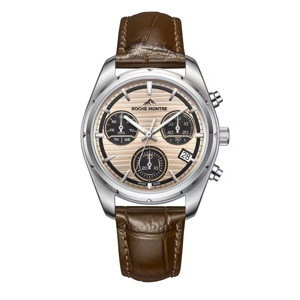 ROCHE MONTRE RMG4002-06 SWISS MADE SAFİR CAM KAHVERENGİ DERİ KORDON ERKEK KOL SAATİ