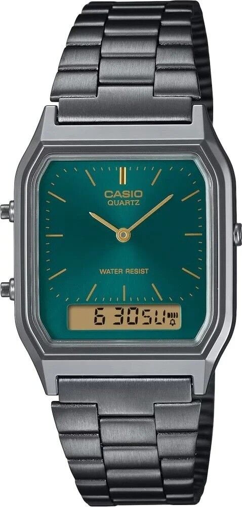 CASIO AQ-230EGG-3ADF YEŞİL KADRAN SİYAH İYON KAPLAMA ANALOG DİJİTAL DİKDÖRTGEN UNISEX KOL SAATİ