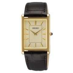 SEIKO SWR106P KAHVERENGİ DERİ KORDON İNCE KASA SAFİR KRİSTAL CAM DİKDÖRTGEN ERKEK KOL SAATİ