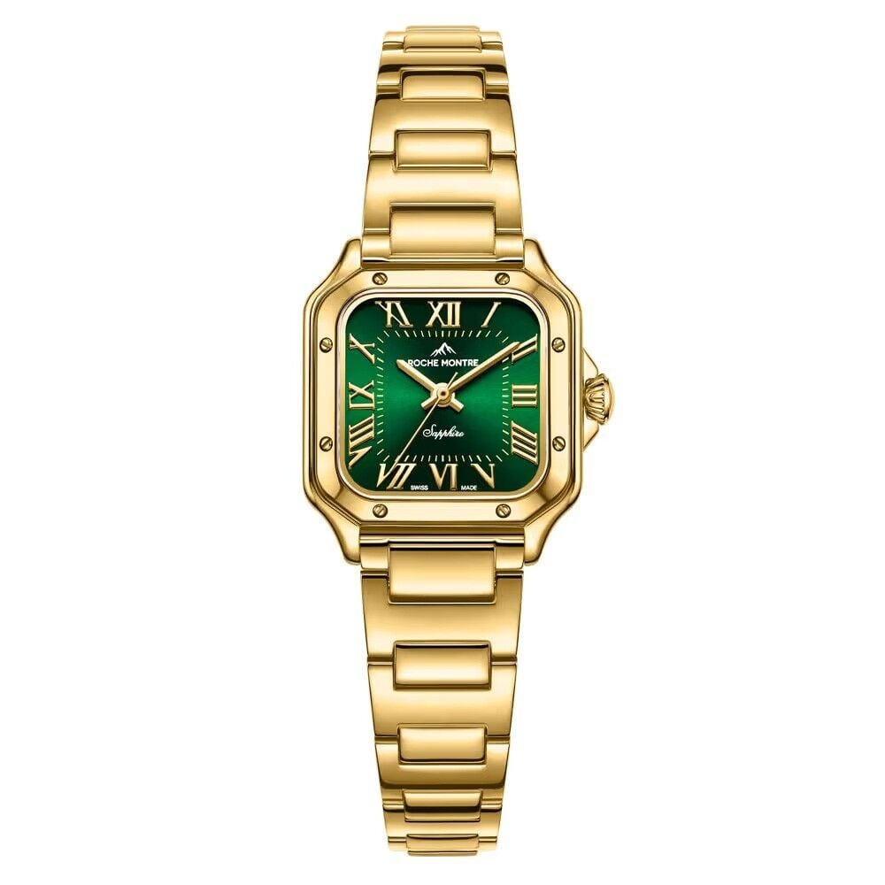 ROCHE MONTRE RML5022-05 SWISS MADE SAFİR CAM YEŞİL KADRAN ALTIN KAPLAMA KARE KADIN KOL SAATİ