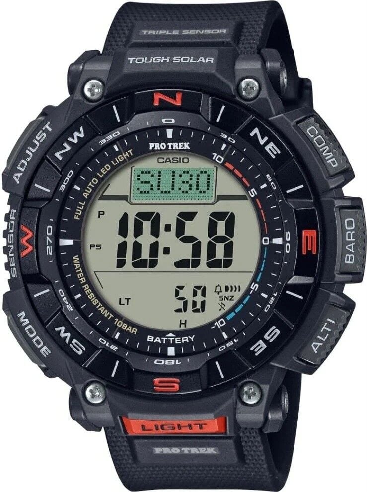 CASIO PRO TREK PRG-340-1DR SİLİKON KORDON PİLSİZ SOLAR BAROMETRE-PUSULA-TERMOMETRELİ ERKEK KOL SAATİ
