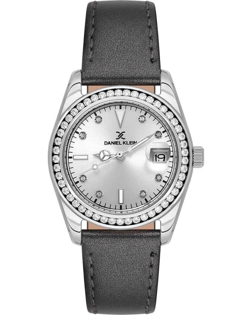 DANIEL KLEIN DK101-DK.1.13714-1 GRİ DERİ KORDON TAŞLI KADIN KOL SAATİ