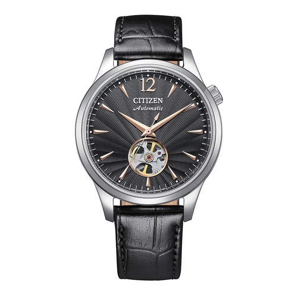 CITIZEN MECHANICAL OPEN HEART NH9131-14E PİLSİZ OTOMATİK SİYAH DERİ KORDON ERKEK KOL SAATİ