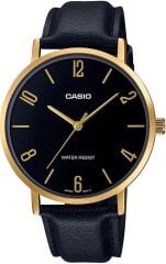 CASIO MTP-VT01GL-1B2UDF ALTIN KAPLAMA SİYAH DERİ KORDON ERKEK KOL SAATİ