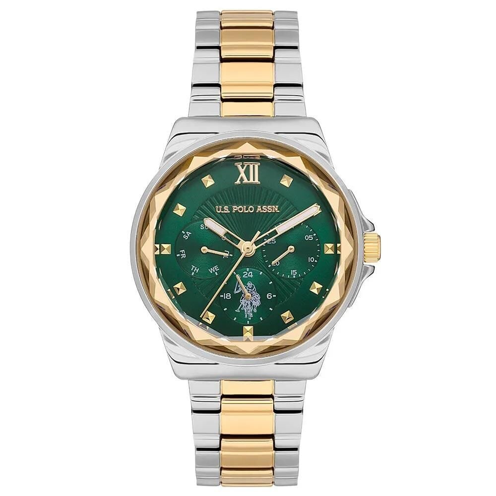U.S. POLO ASSN. USPA2065-05 ALTIN KAPLAMA YEŞİL KADRAN KADIN KOL SAATİ