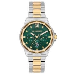 U.S. POLO ASSN. USPA2065-05 ALTIN KAPLAMA YEŞİL KADRAN KADIN KOL SAATİ