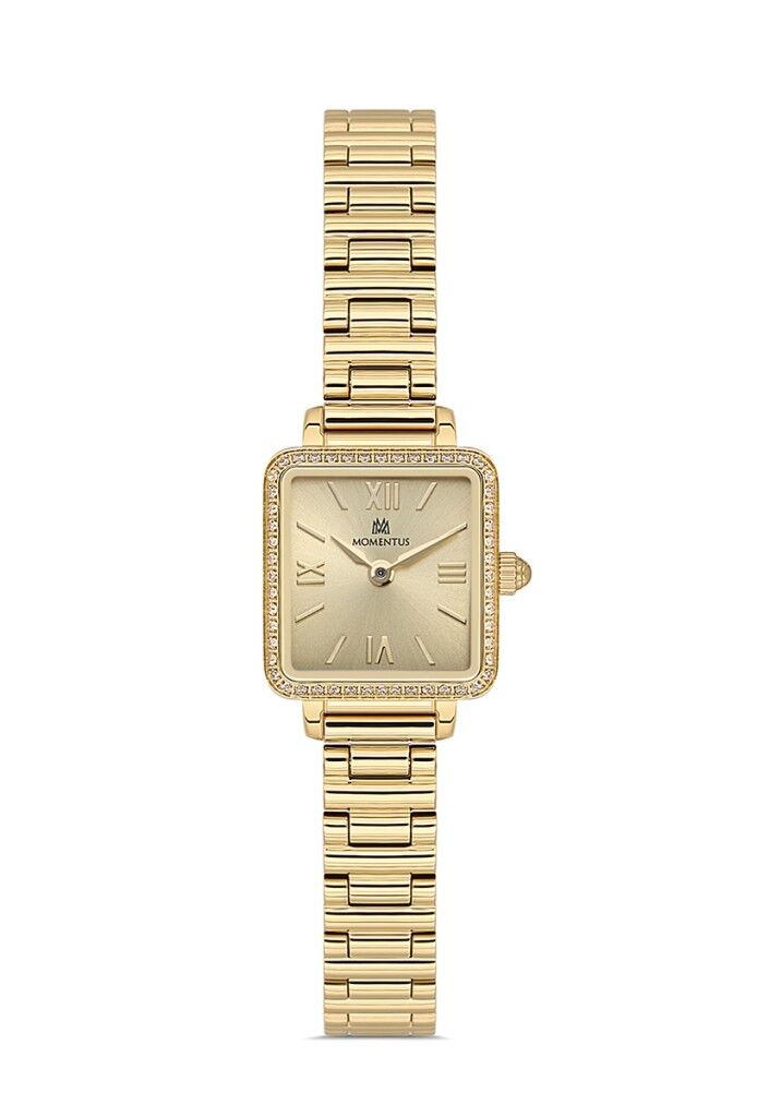 MOMENTUS SS402G-08SG ALTIN KAPLAMA KARE TAŞLI KADIN KOL SAATİ