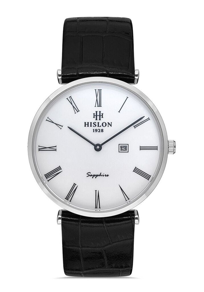 HISLON CL119S-03BS İNCE SLIM KLASİK SİYAH DERİ KORDON SAFİR CAM ERKEK KOL SAATİ