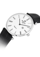 HISLON CL119S-03BS İNCE SLIM KLASİK SİYAH DERİ KORDON SAFİR CAM ERKEK KOL SAATİ