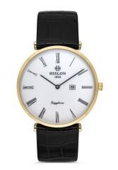 HISLON CL119G-03BG İNCE SLIM KLASİK SİYAH DERİ KORDON SAFİR CAM ERKEK KOL SAATİ