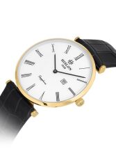 HISLON CL119G-03BG İNCE SLIM KLASİK SİYAH DERİ KORDON SAFİR CAM ERKEK KOL SAATİ