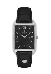 HISLON CL150S-04BS İNCE SLİM KLASİK SİYAH DERİ KORDON DİKDÖRTGEN SAFİR CAM ERKEK KOL SAATİ