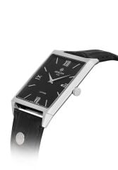 HISLON CL150S-04BS İNCE SLİM KLASİK SİYAH DERİ KORDON DİKDÖRTGEN SAFİR CAM ERKEK KOL SAATİ