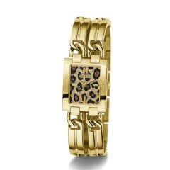 GUESS GUGW0807L2 ALTIN KAPLAMA LEOPAR KADRAN DİKDÖRTGEN KADIN KOL SAATİ