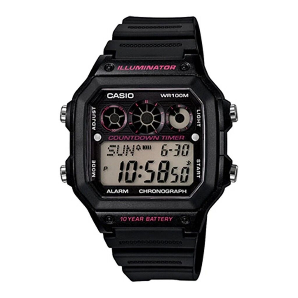CASIO AE-1300WH-1A2VDF SİYAH SİLİKON KORDON DİJİTAL ERKEK KOL SAATİ