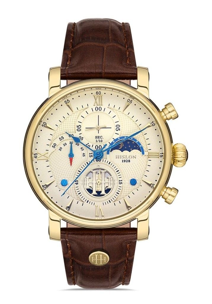 HISLON TM105G-08KG KAHVERENGİ DERİ KORDON ALTIN KAPLAMA ERKEK KOL SAATİ