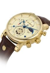 HISLON TM105G-08KG KAHVERENGİ DERİ KORDON ALTIN KAPLAMA ERKEK KOL SAATİ